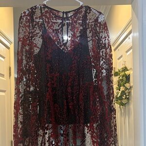 Opening Ceremony Red and Black Sheer Blouse